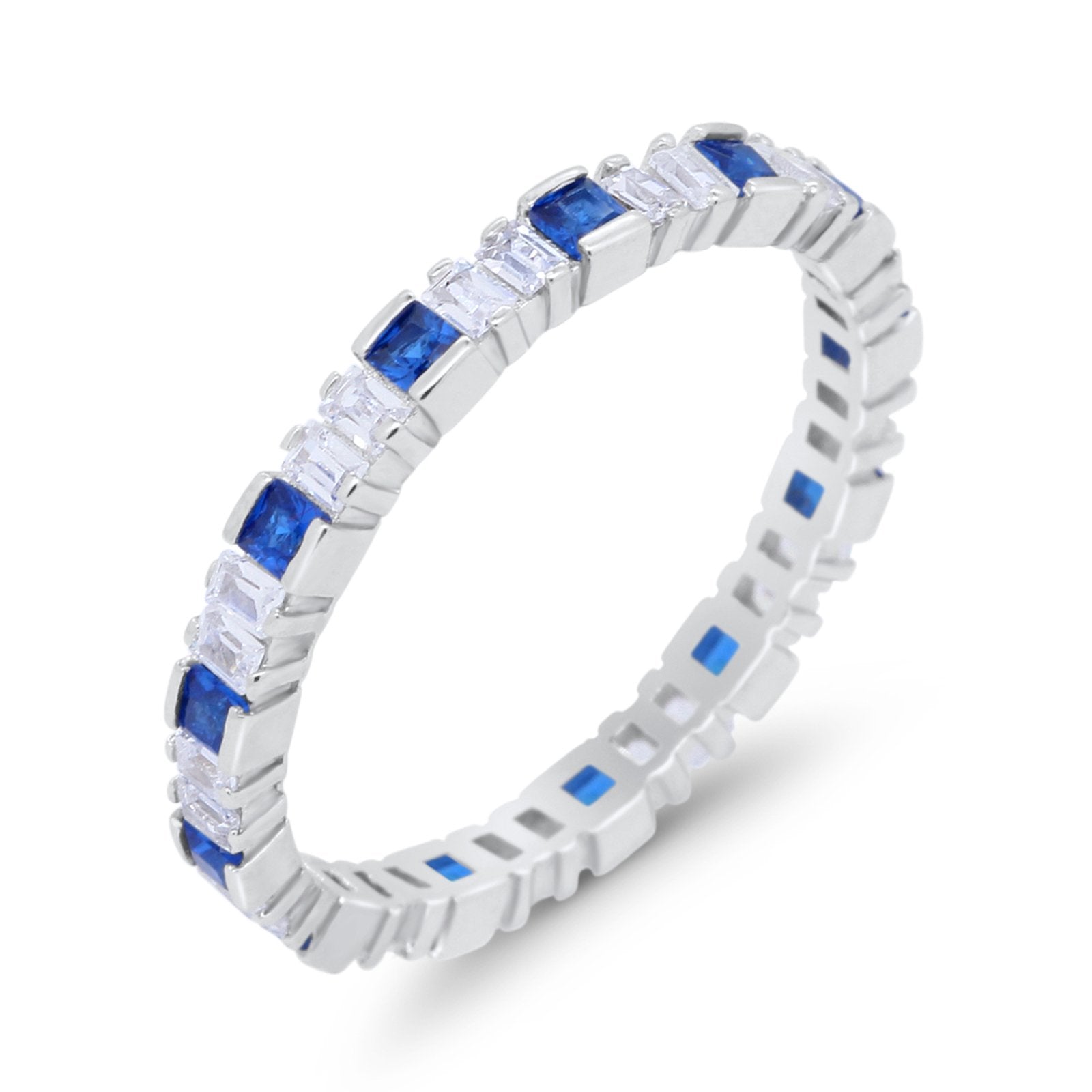 Baguette Princess Full Eternity Wedding Band Ring 925 Sterling Silver