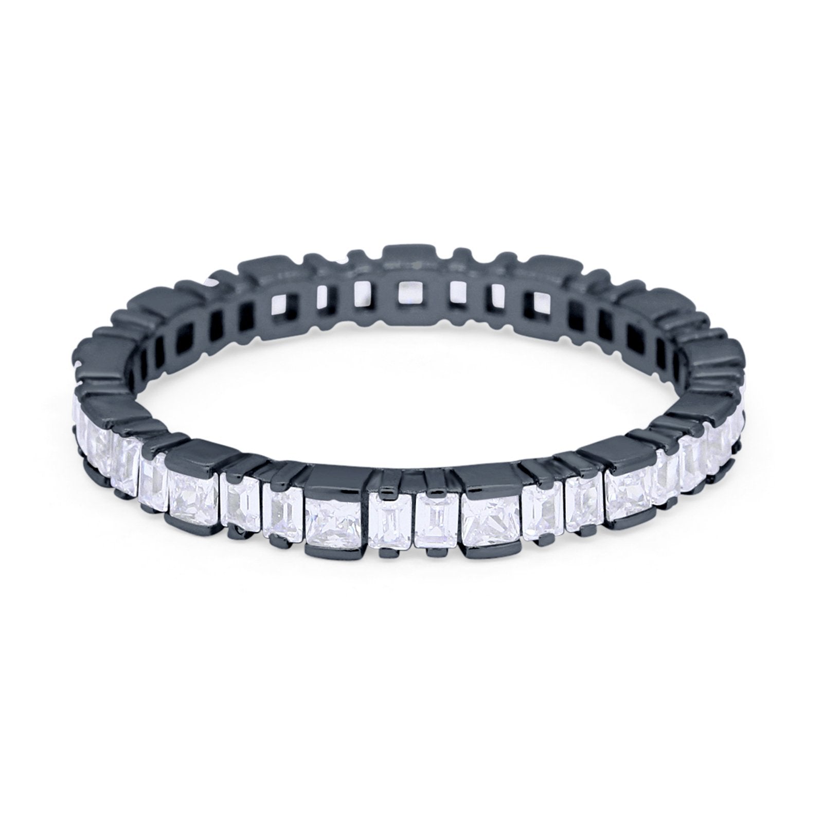 Baguette Princess Full Eternity Wedding Band Ring 925 Sterling Silver