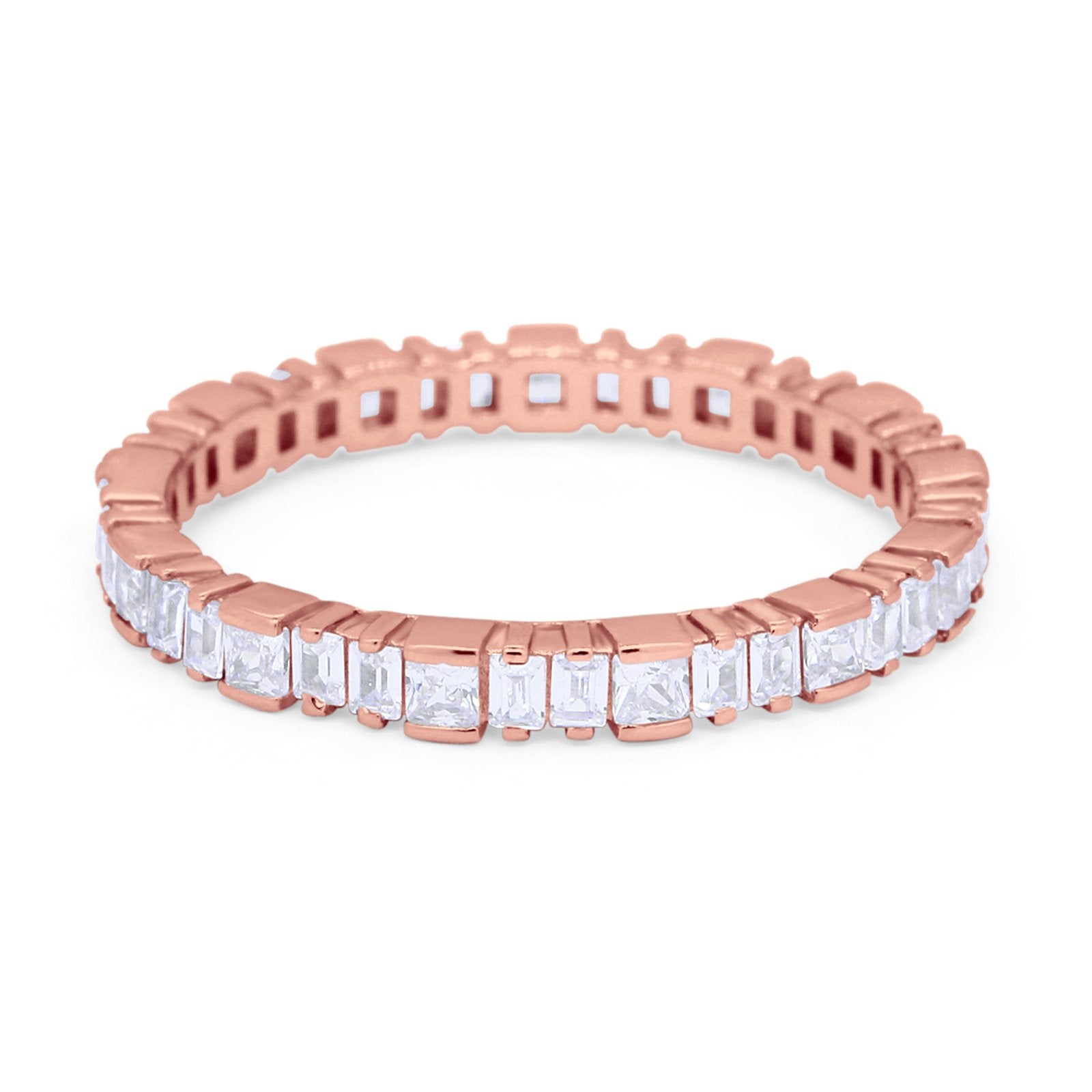 Baguette Princess Full Eternity Wedding Band Ring 925 Sterling Silver