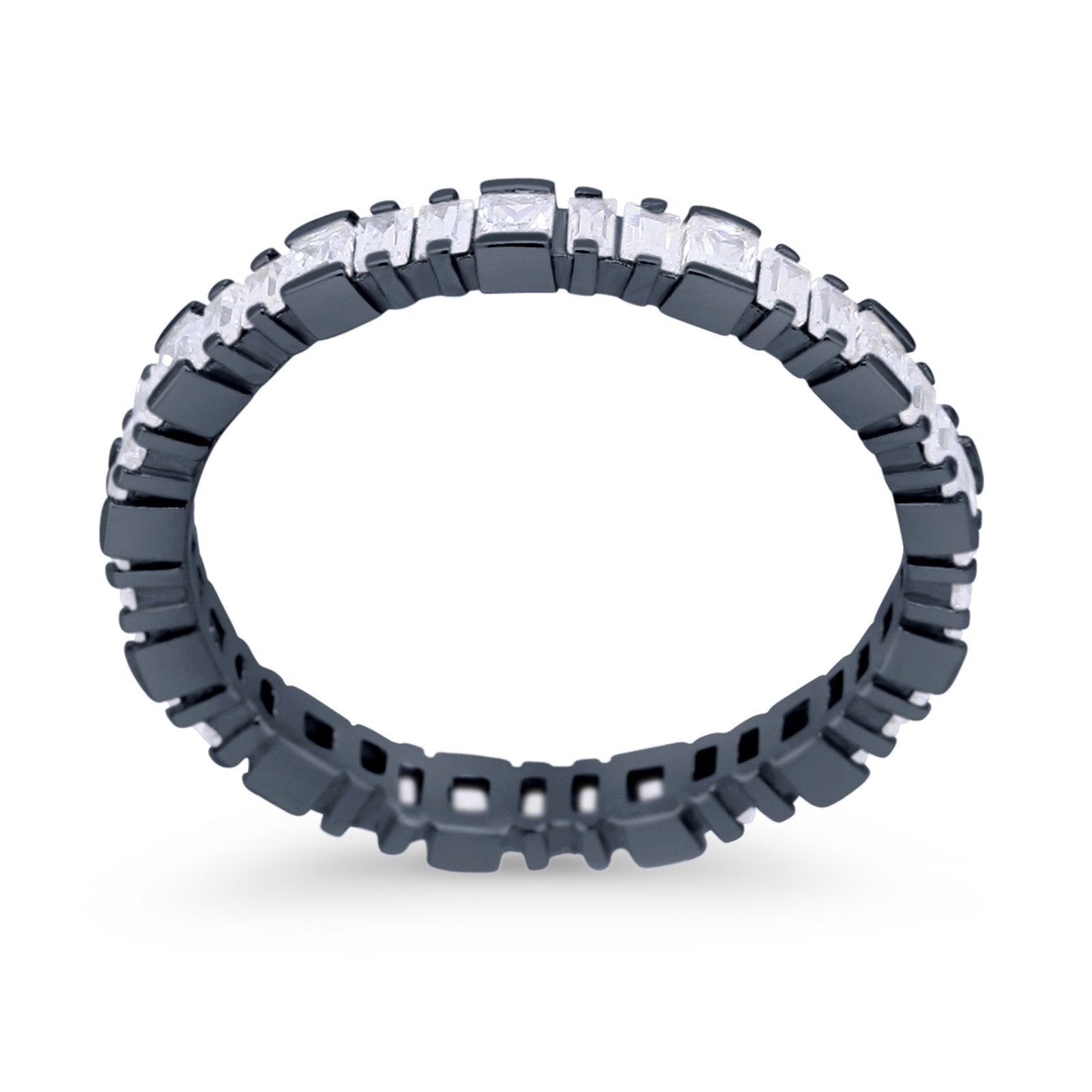Baguette Princess Full Eternity Wedding Band Ring 925 Sterling Silver
