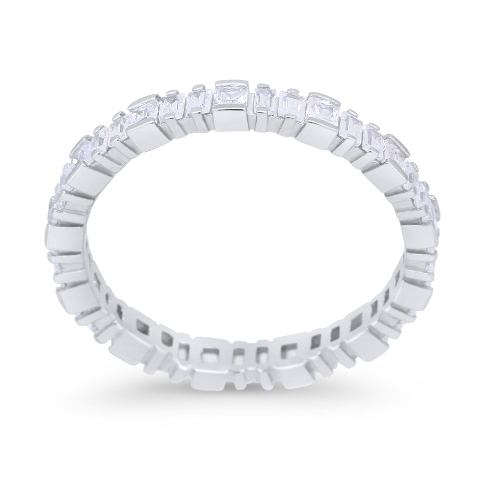 Baguette Princess Full Eternity Wedding Band Ring 925 Sterling Silver