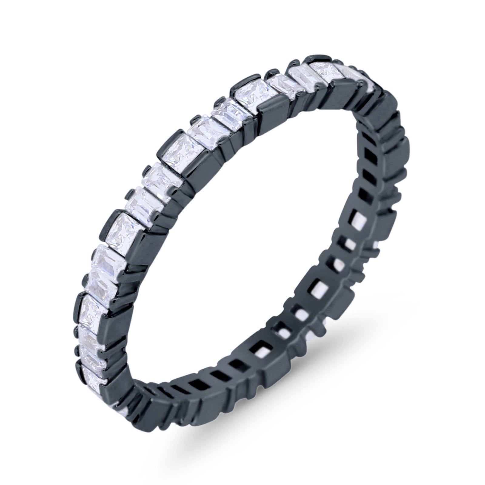 Baguette Princess Full Eternity Wedding Band Ring 925 Sterling Silver