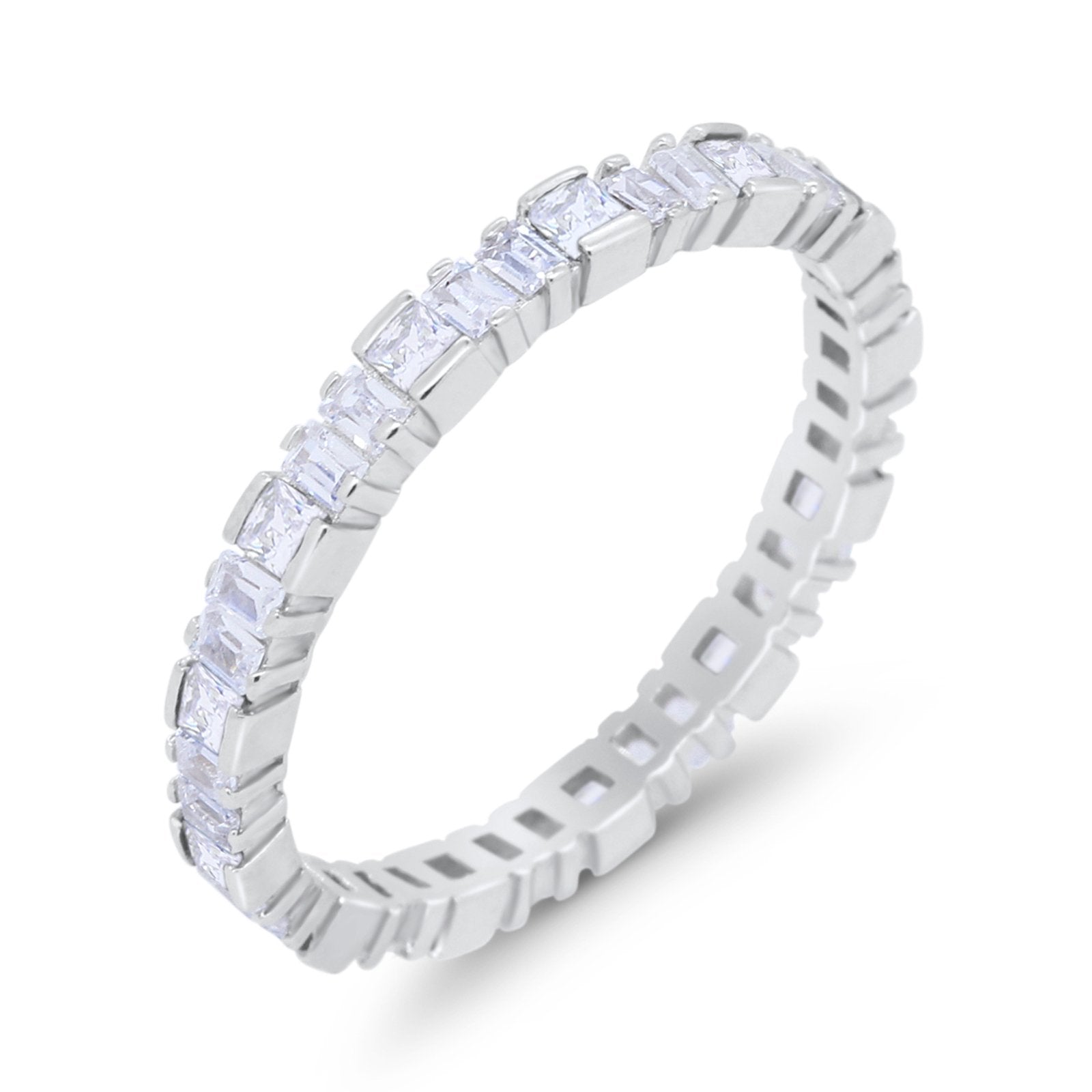 Baguette Princess Full Eternity Wedding Band Ring 925 Sterling Silver