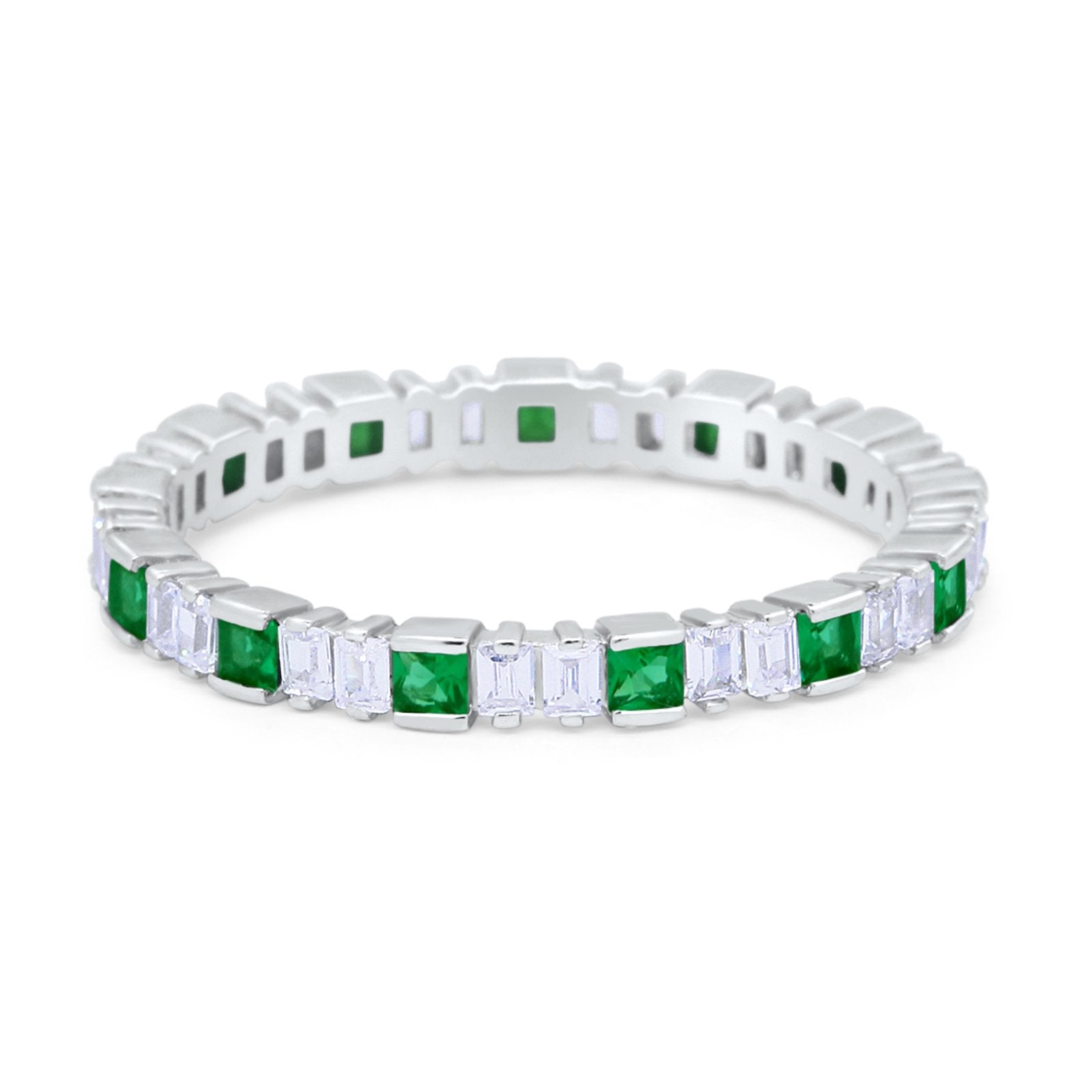 Baguette Princess Full Eternity Wedding Band Ring 925 Sterling Silver