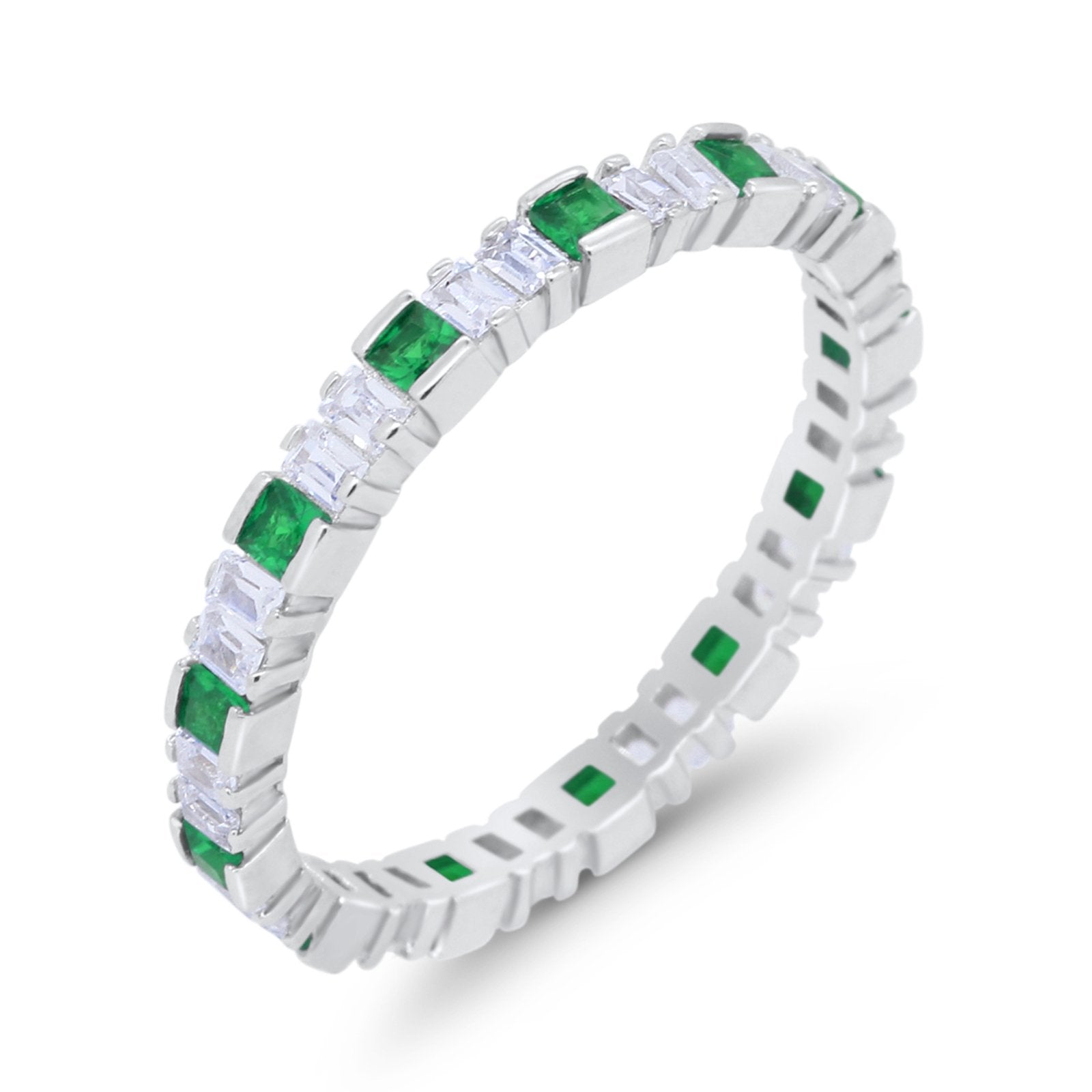 Baguette Princess Full Eternity Wedding Band Ring 925 Sterling Silver