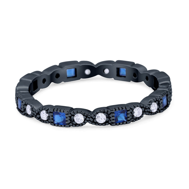 Art Deco Eternity Wedding Band Ring Round 925 Sterling Silver