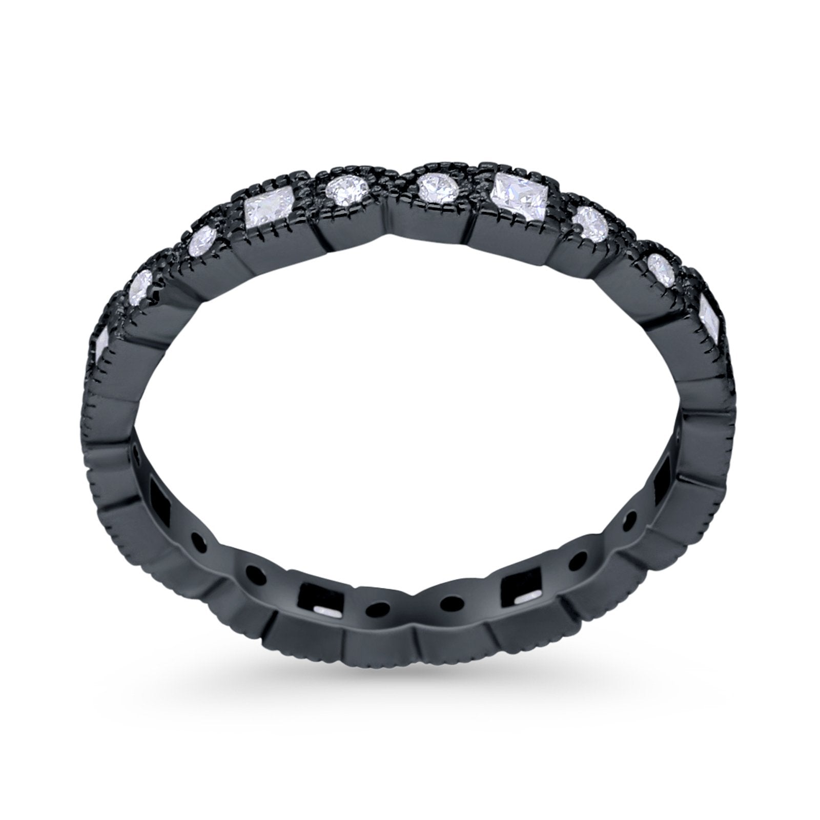 Art Deco Eternity Wedding Band Ring Round 925 Sterling Silver