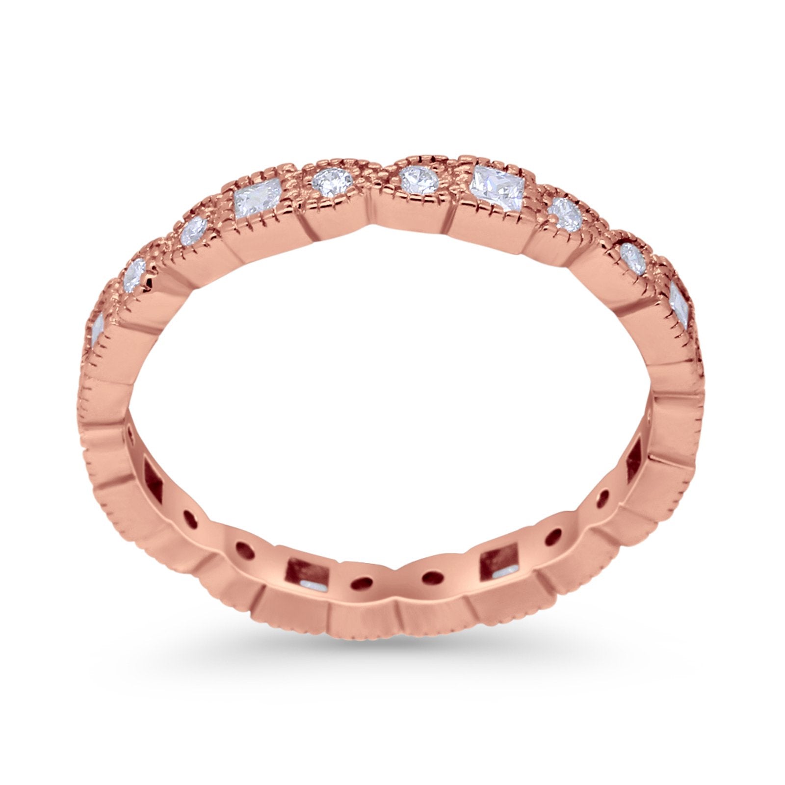 Art Deco Eternity Wedding Band Ring Round 925 Sterling Silver