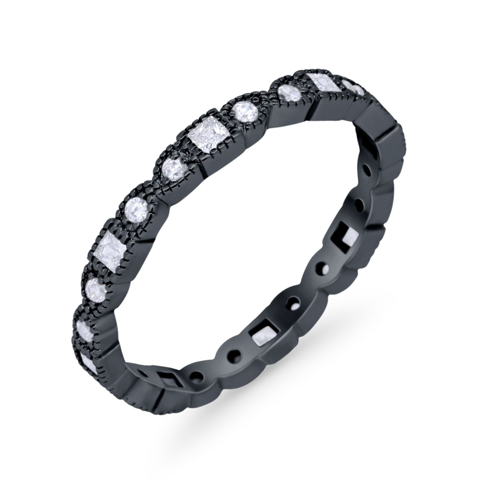 Art Deco Eternity Wedding Band Ring Round 925 Sterling Silver