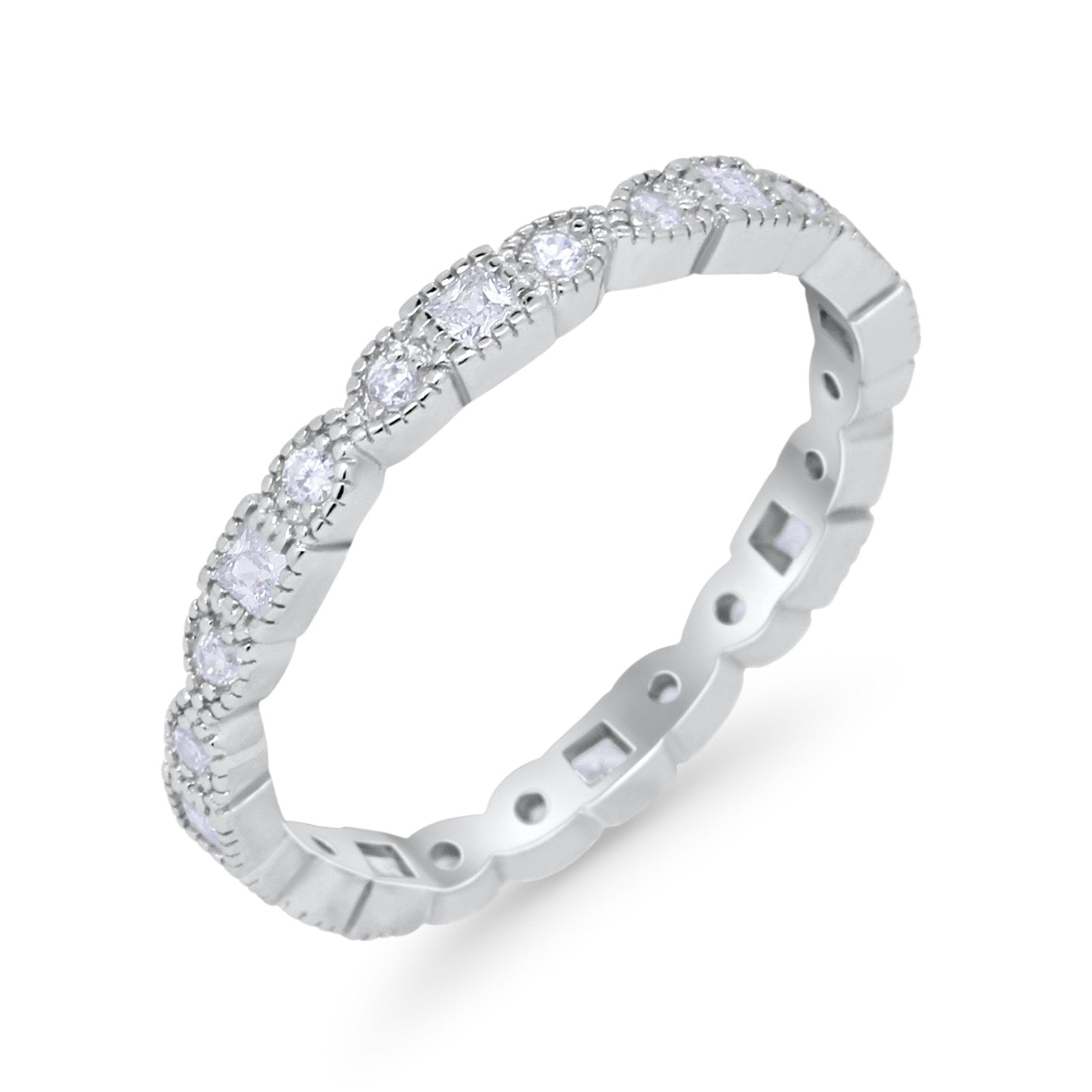Art Deco Eternity Wedding Band Ring 925 Sterling Silver