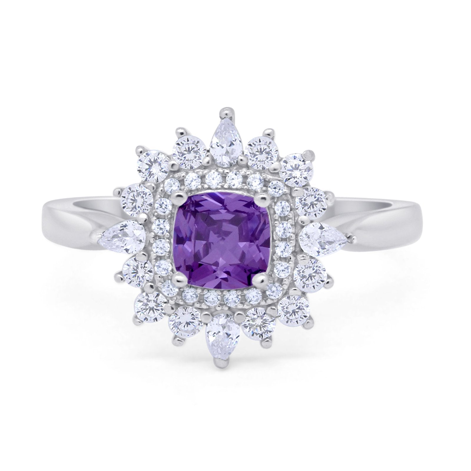 Cushion Cut Halo Engagement Bridal Ring Pear Round Cubic Zirconia 925 Sterling Silver