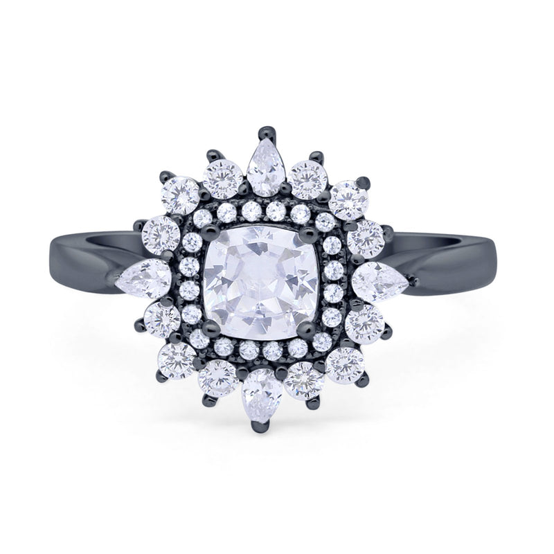 Cushion Cut Halo Engagement Bridal Ring Pear Round Cubic Zirconia 925 Sterling Silver