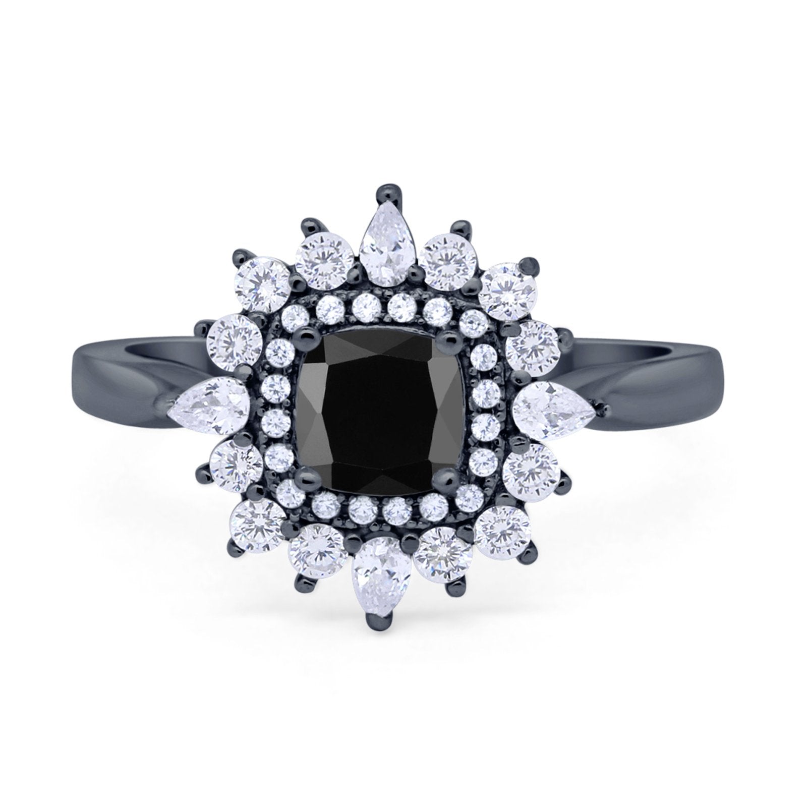 Cushion Cut Halo Engagement Bridal Ring Pear Round Cubic Zirconia 925 Sterling Silver