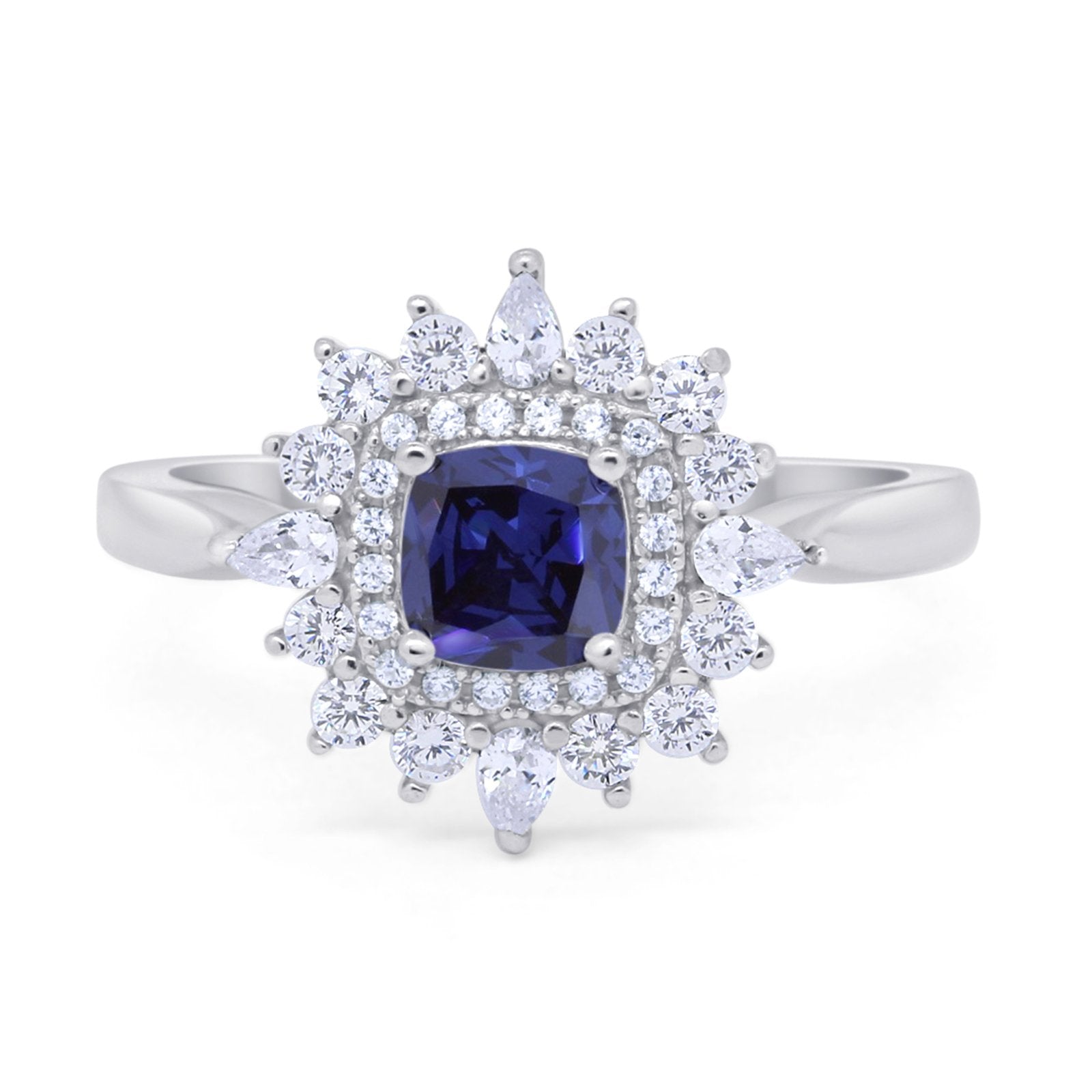 Cushion Cut Halo Engagement Bridal Ring Pear Round Cubic Zirconia 925 Sterling Silver