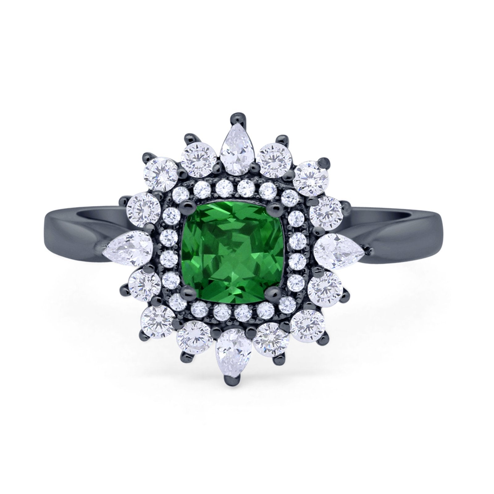 Cushion Cut Halo Engagement Bridal Ring Pear Round Cubic Zirconia 925 Sterling Silver