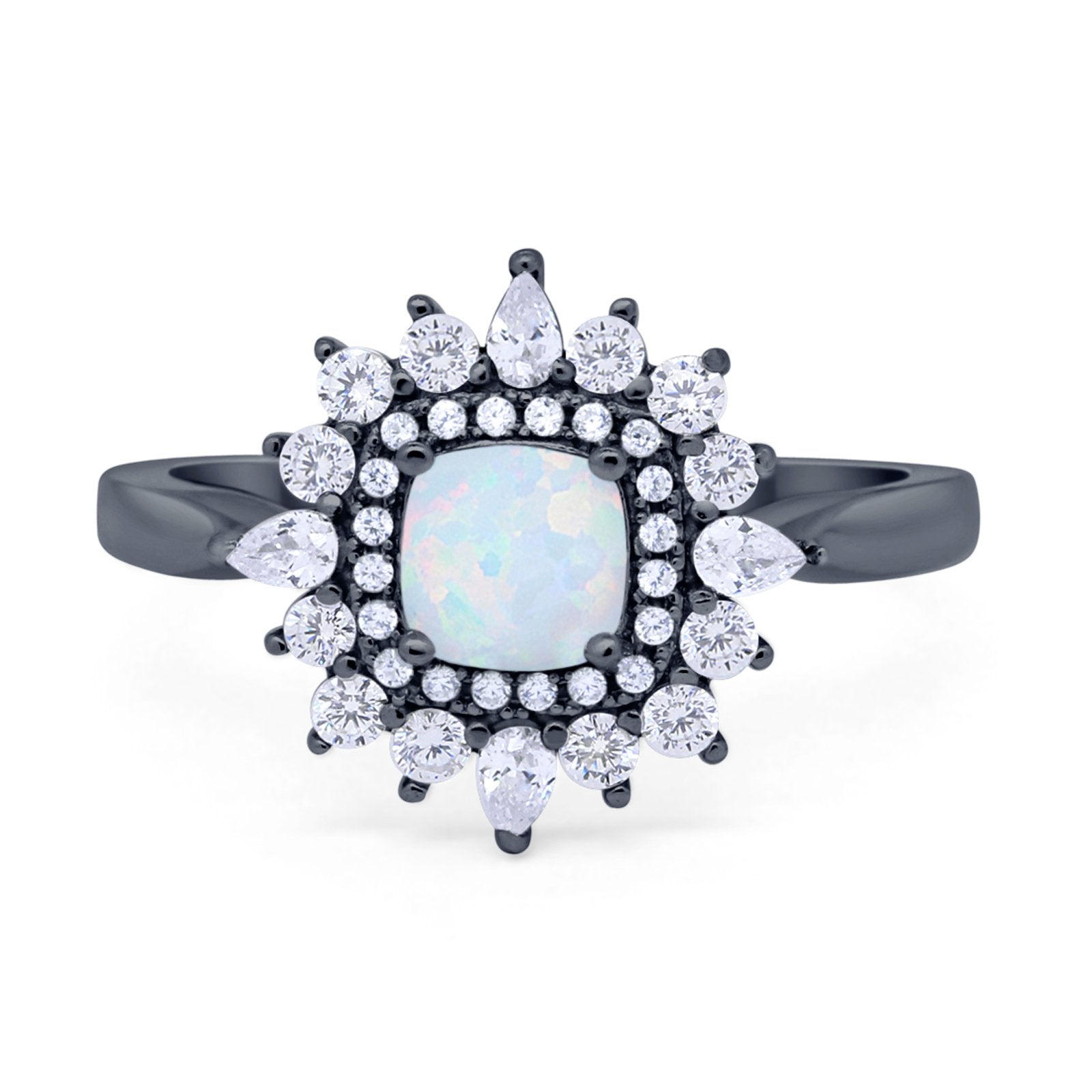 Cushion Cut Halo Engagement Bridal Ring Pear Round Cubic Zirconia 925 Sterling Silver