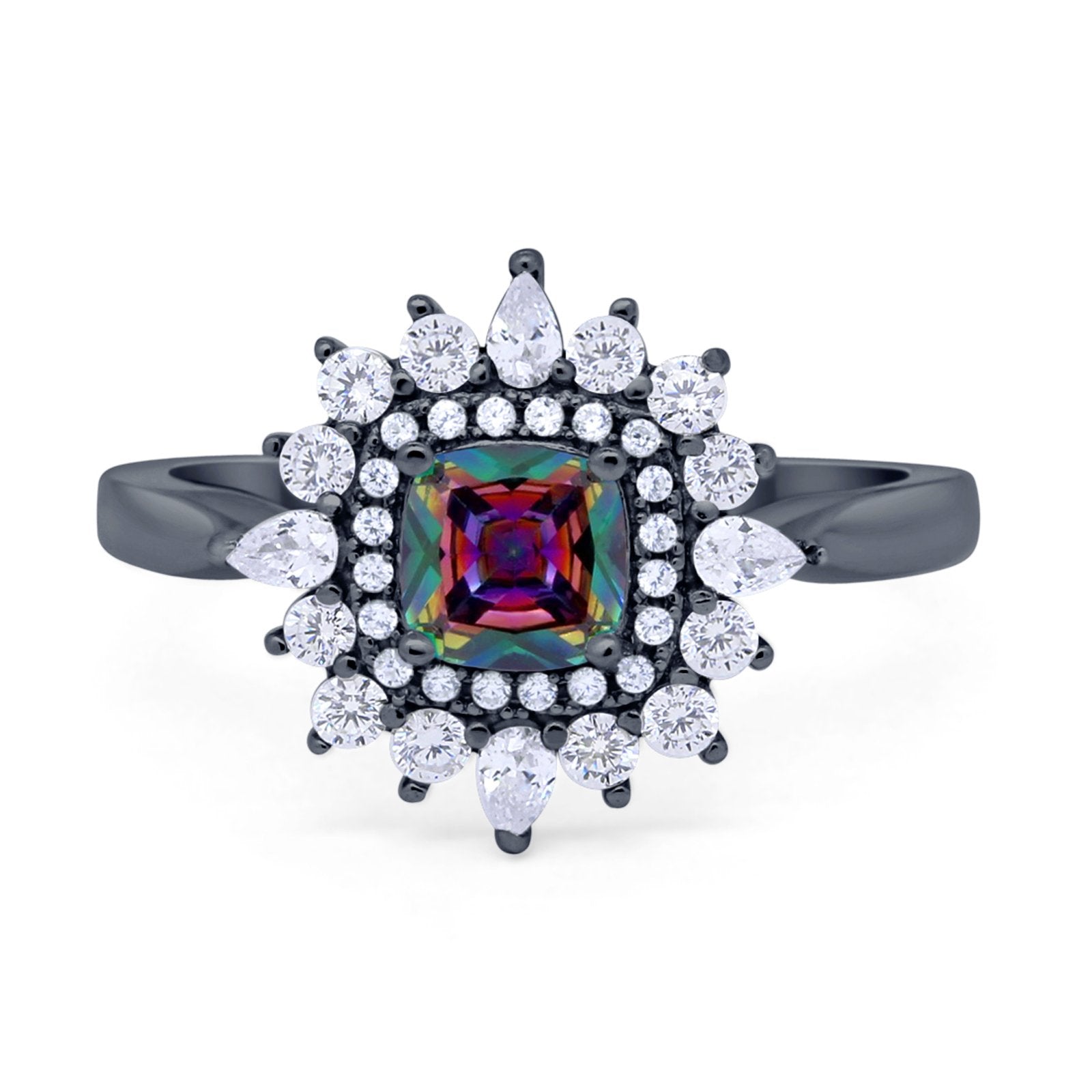 Cushion Cut Halo Engagement Bridal Ring Pear Round Cubic Zirconia 925 Sterling Silver