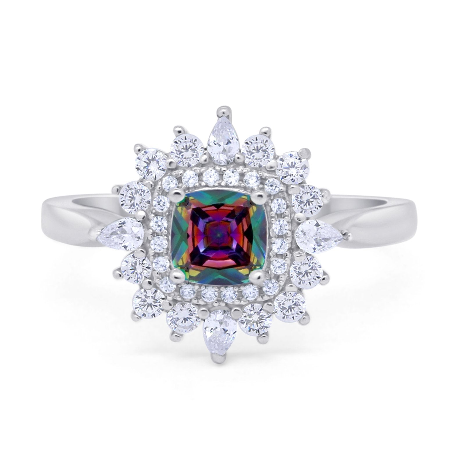 Cushion Cut Halo Engagement Bridal Ring Pear Round Cubic Zirconia 925 Sterling Silver
