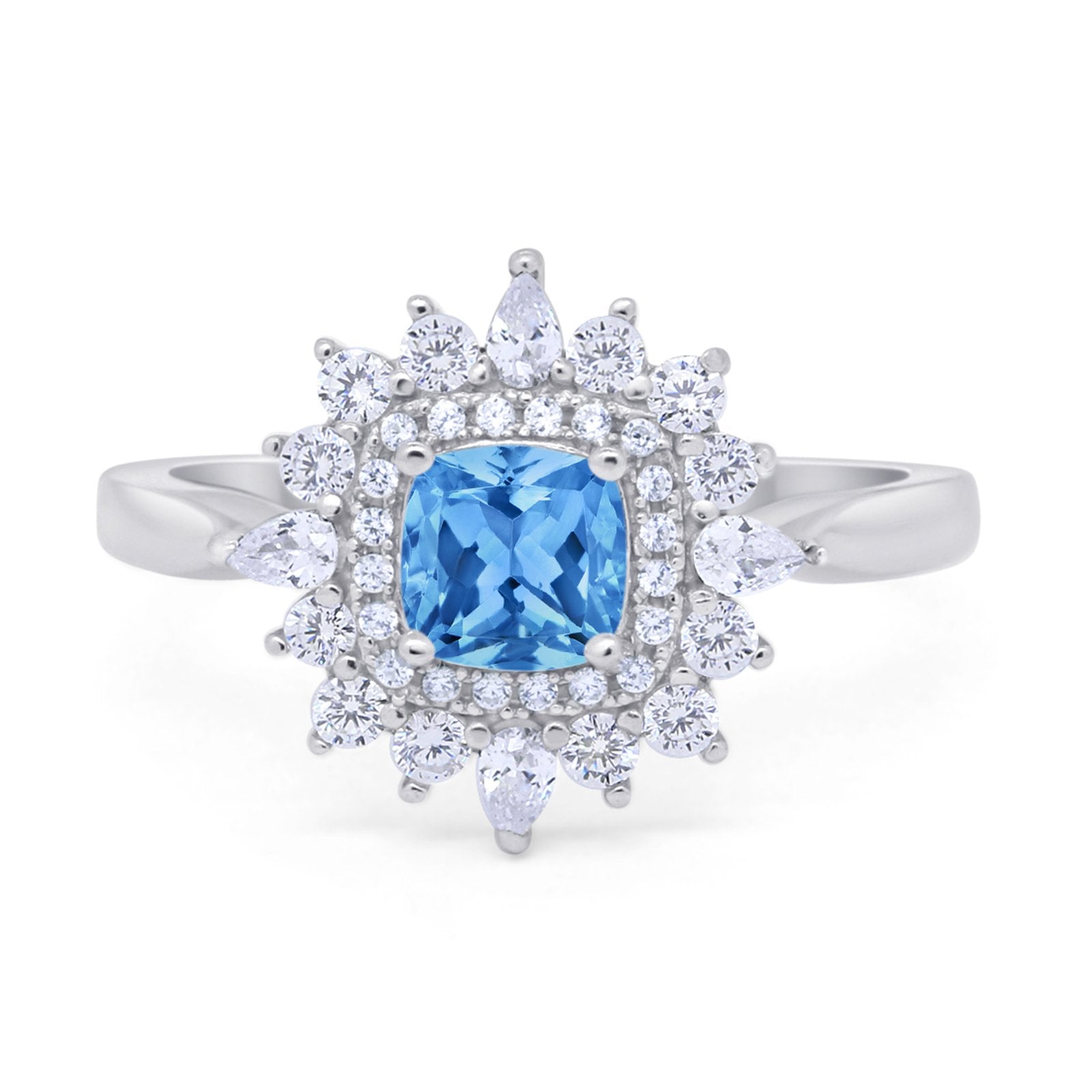 Cushion Cut Halo Engagement Bridal Ring Pear Round Cubic Zirconia 925 Sterling Silver
