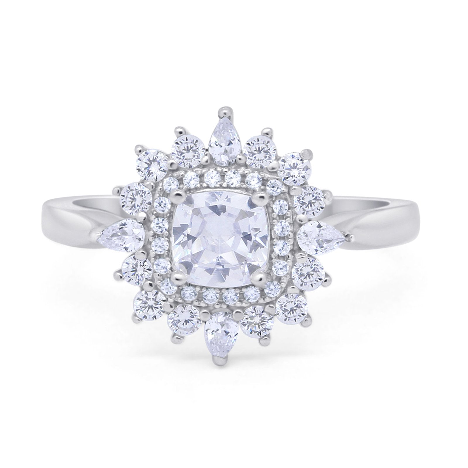Cushion Cut Halo Engagement Bridal Ring Pear Round Cubic Zirconia 925 Sterling Silver