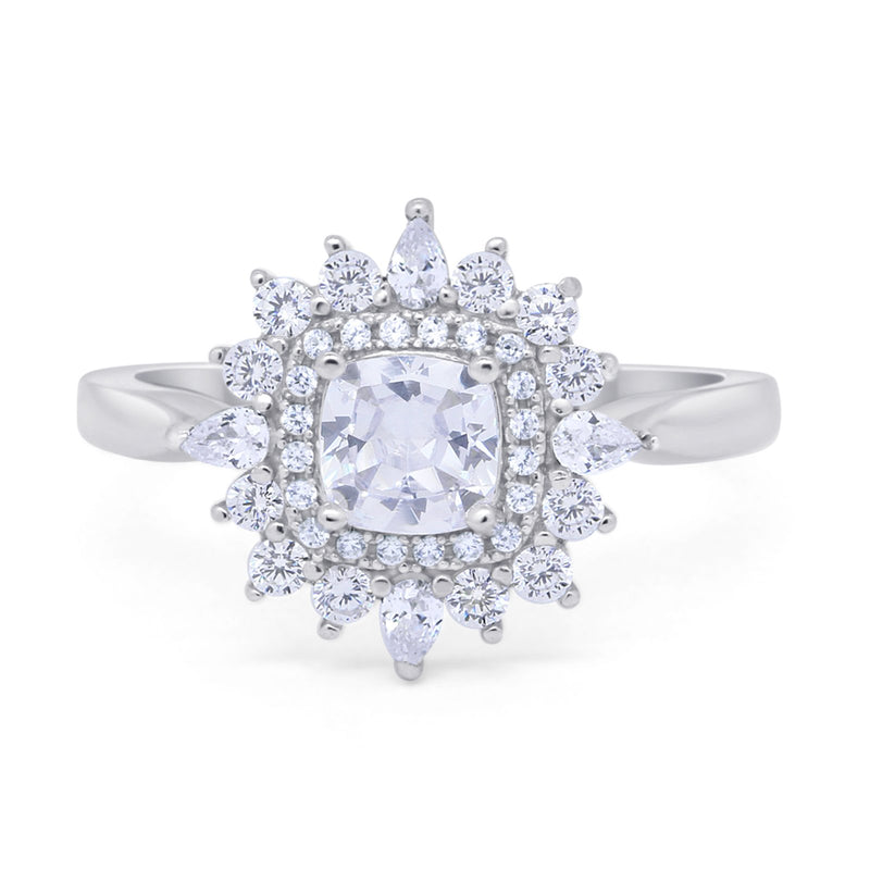 Cushion Cut Halo Engagement Bridal Ring Pear Round Cubic Zirconia 925 Sterling Silver