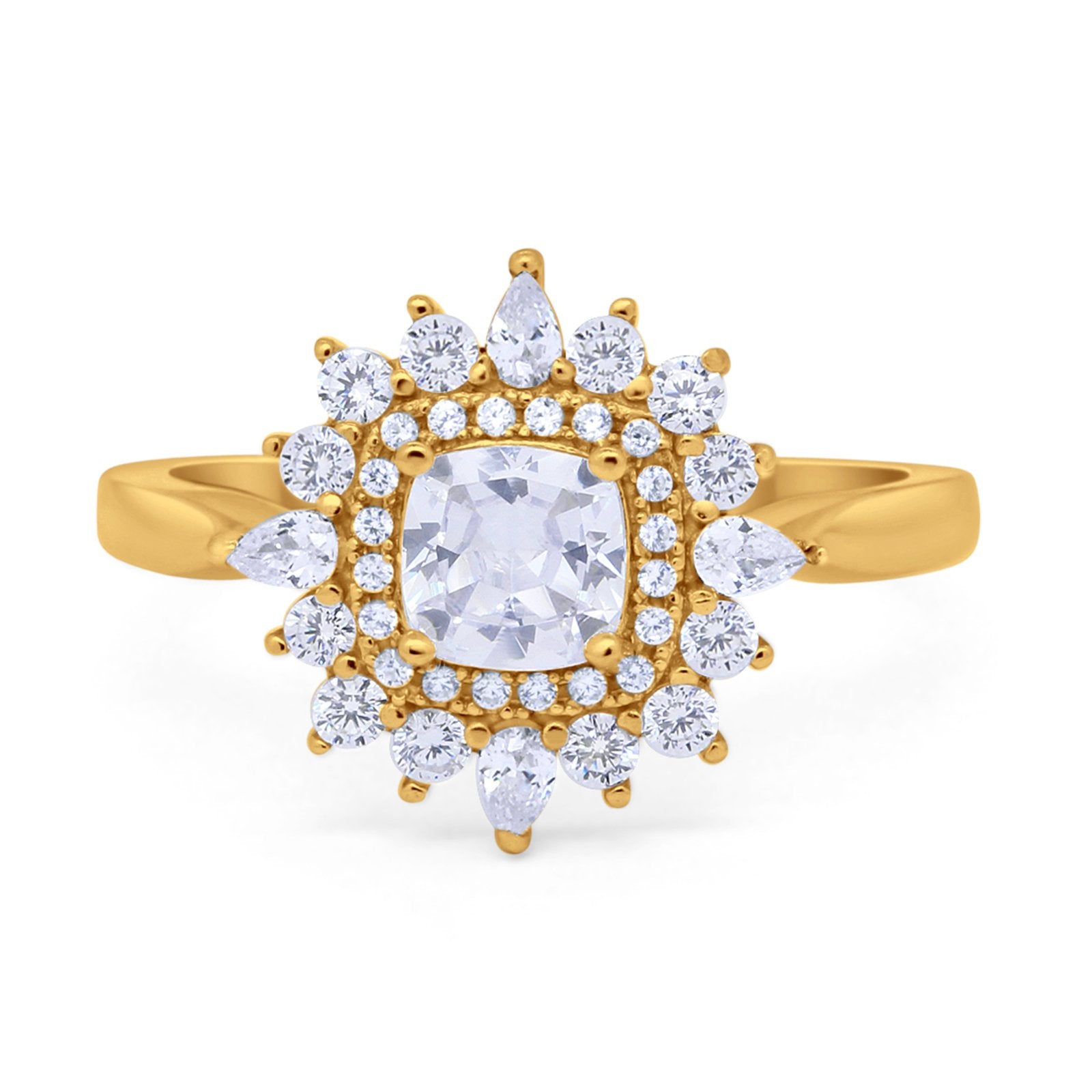 Cushion Cut Halo Engagement Bridal Ring Pear Round Cubic Zirconia 925 Sterling Silver