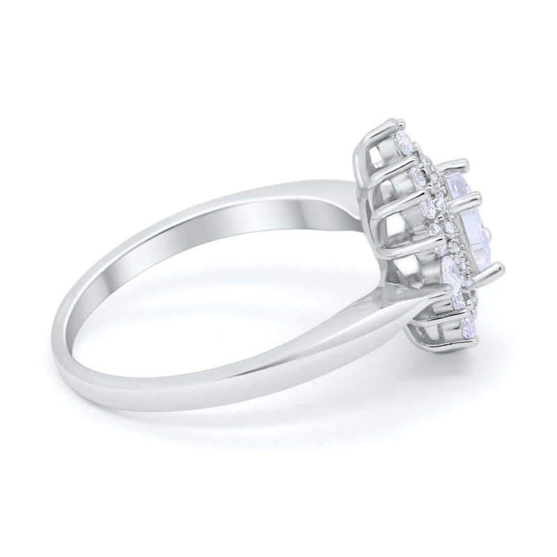 Cushion Cut Halo Engagement Bridal Ring Pear Round Cubic Zirconia 925 Sterling Silver