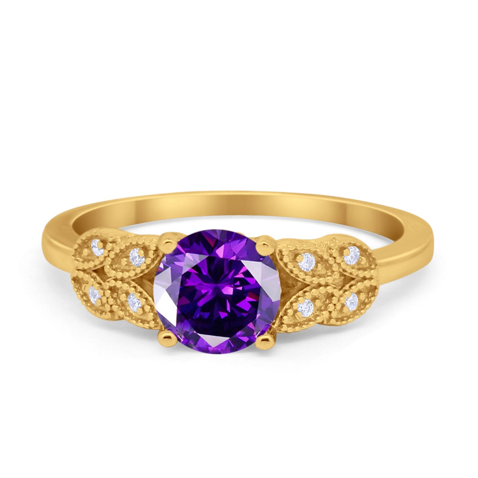 Art Deco Flower Style Wedding Engagement Bridal Ring Round Simulated Cubic Zirconia  925 Sterling Silver