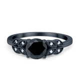 Art Deco Flower Style Wedding Engagement Bridal Ring Round Simulated Cubic Zirconia  925 Sterling Silver