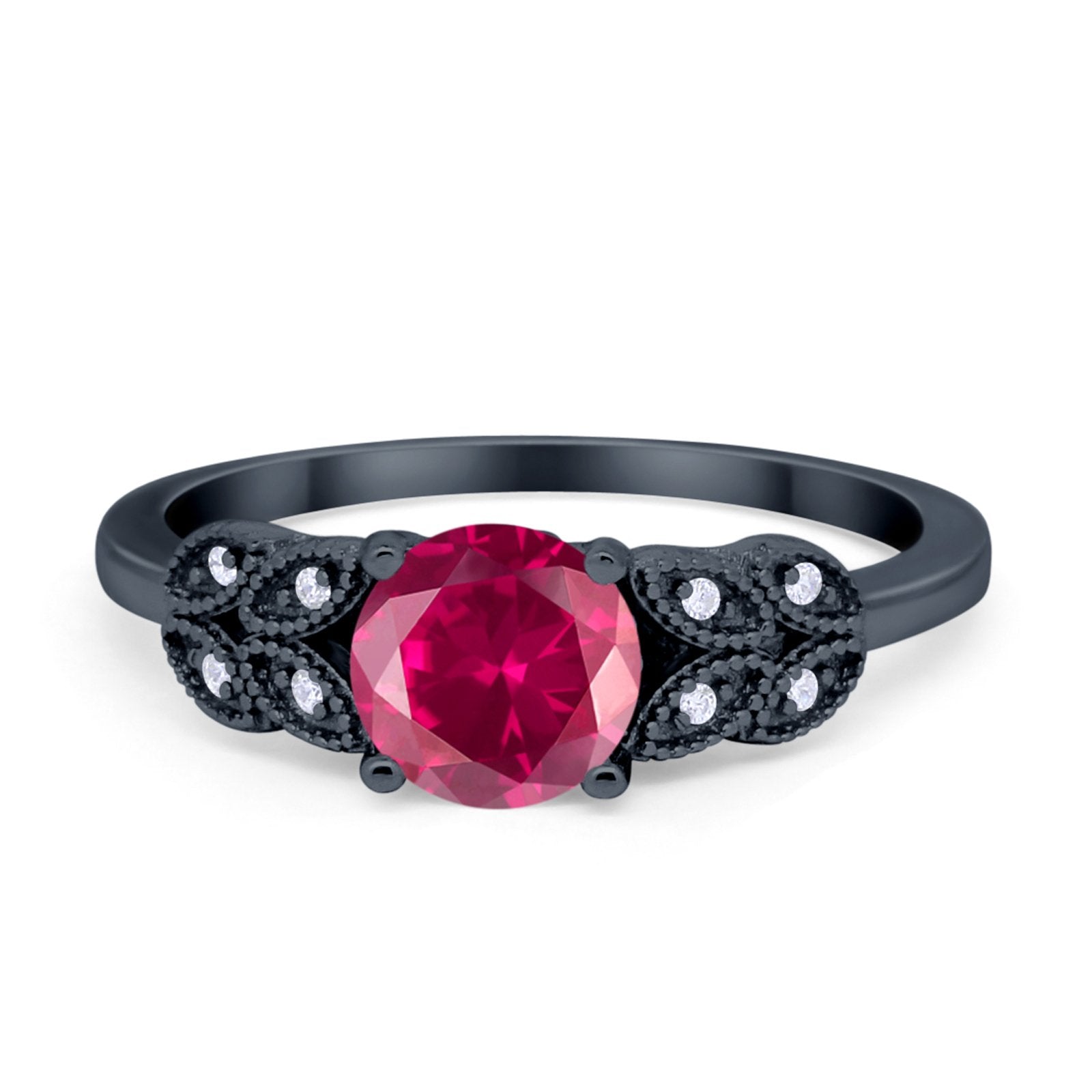 Art Deco Flower Style Wedding Engagement Bridal Ring Round Simulated Cubic Zirconia  925 Sterling Silver