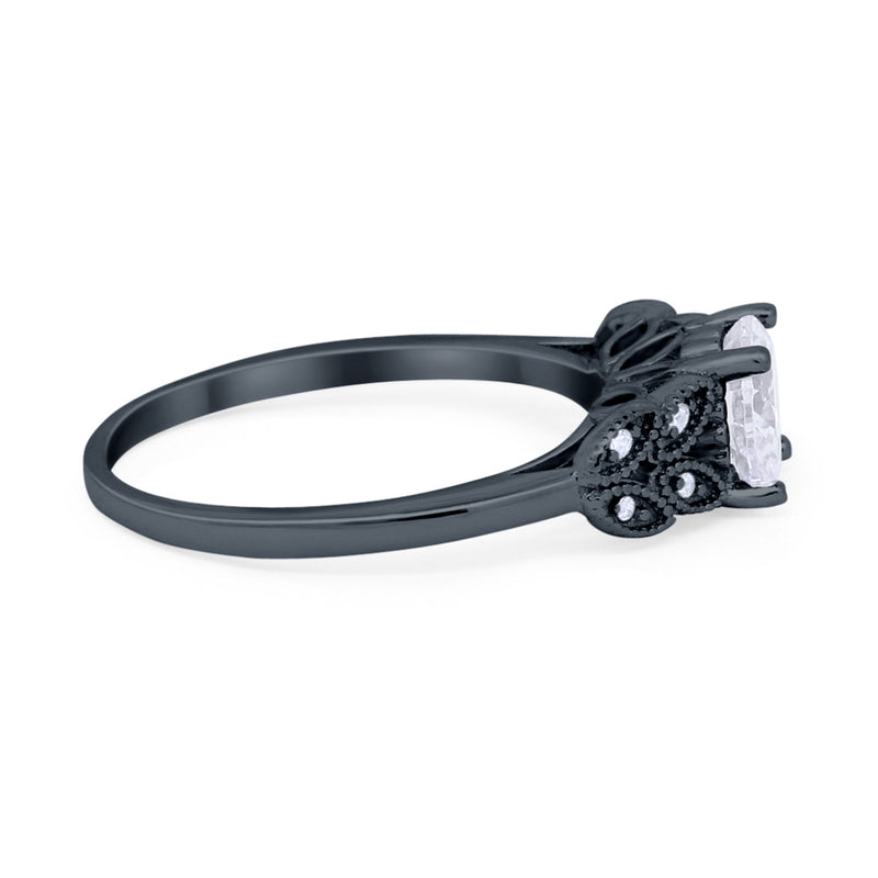 Art Deco Flower Style Wedding Engagement Bridal Ring Round Simulated Cubic Zirconia  925 Sterling Silver