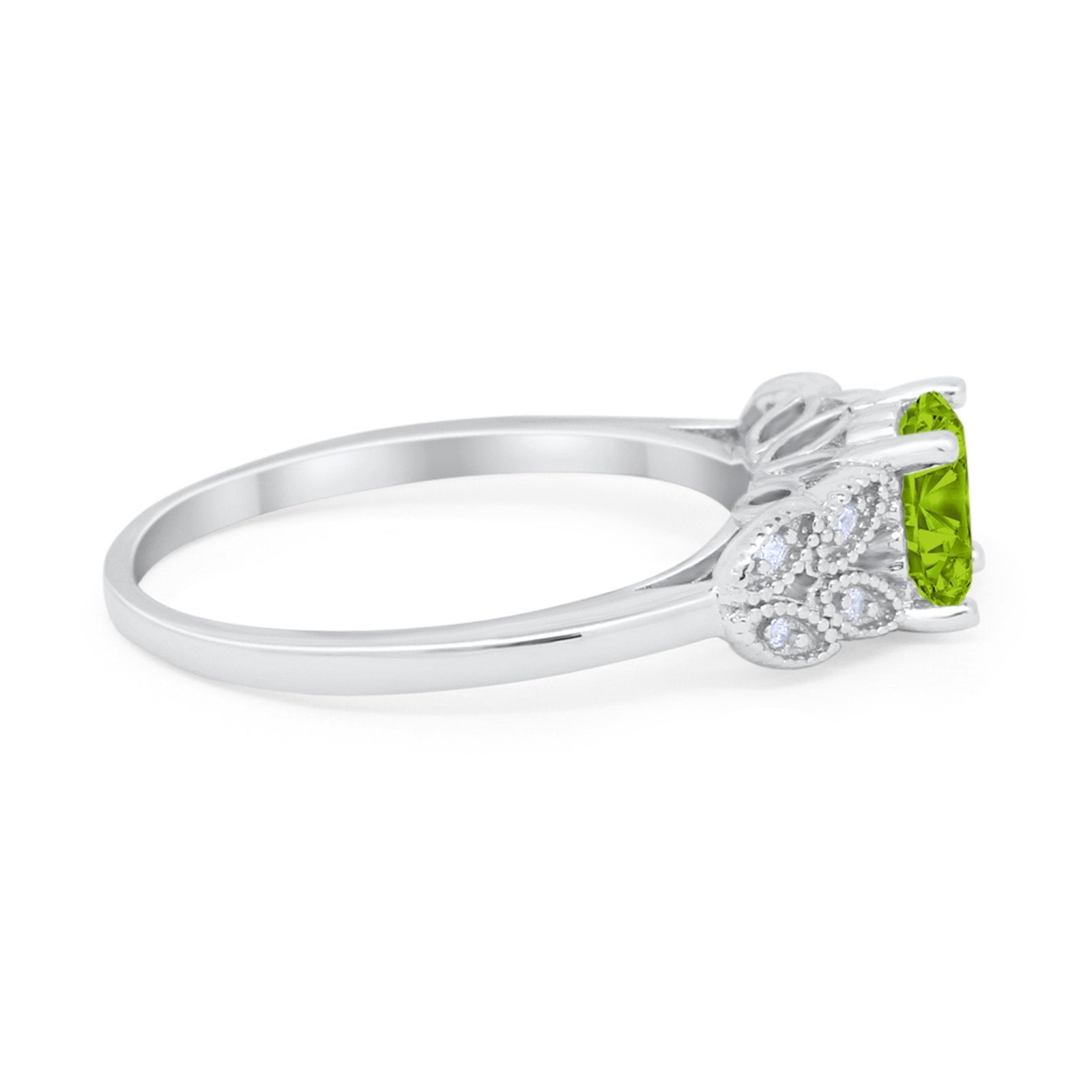 Art Deco Flower Style Wedding Engagement Bridal Ring Round Simulated Cubic Zirconia  925 Sterling Silver