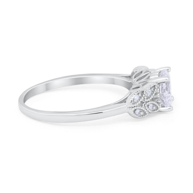 Art Deco Flower Style Wedding Engagement Bridal Ring Round Simulated Cubic Zirconia  925 Sterling Silver