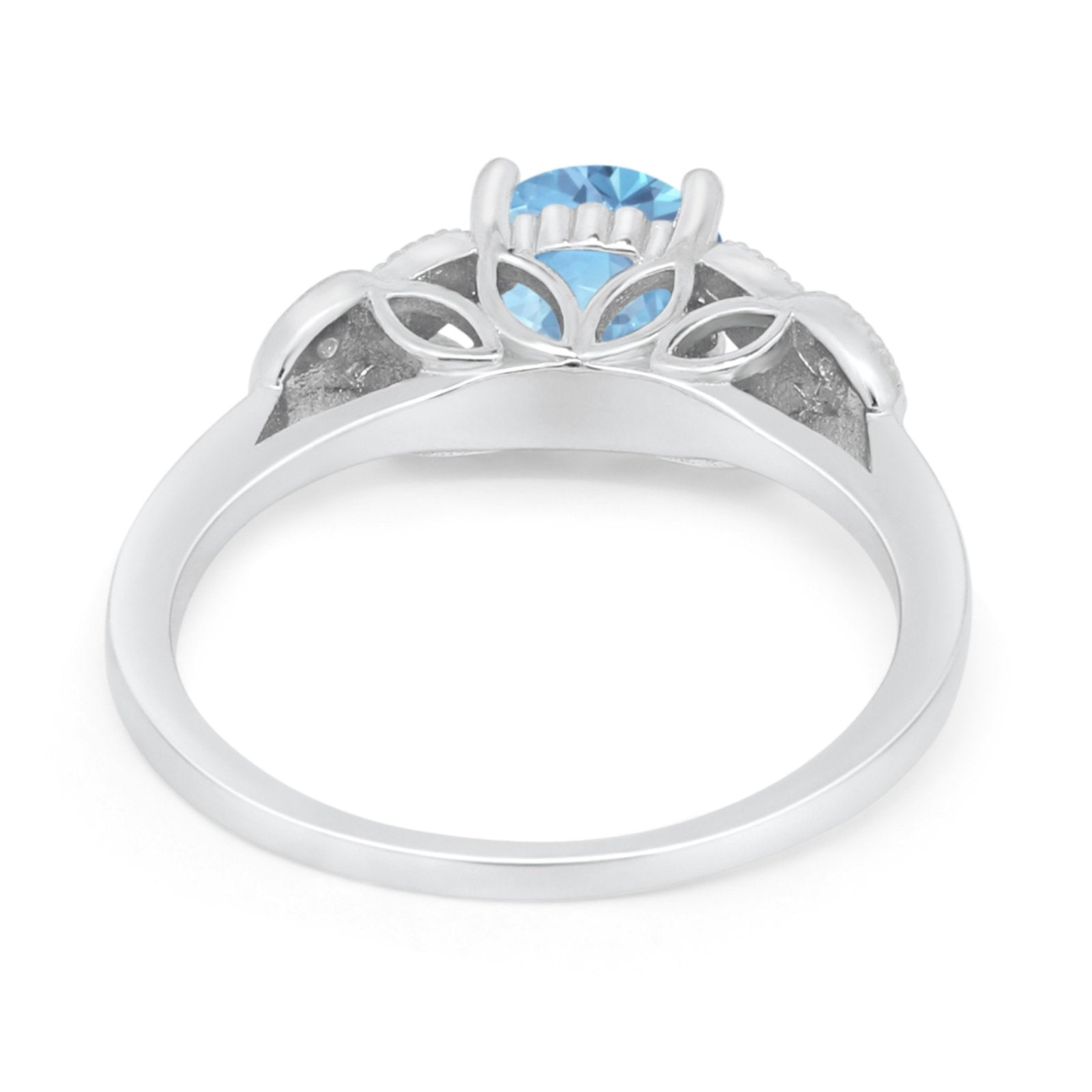 Art Deco Flower Style Wedding Engagement Bridal Ring Round Simulated Cubic Zirconia  925 Sterling Silver