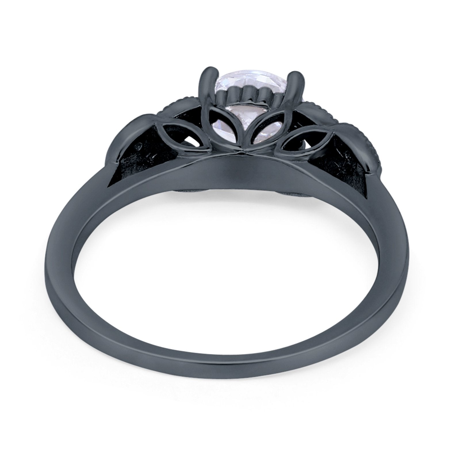 Art Deco Flower Style Wedding Engagement Bridal Ring Round Simulated Cubic Zirconia  925 Sterling Silver