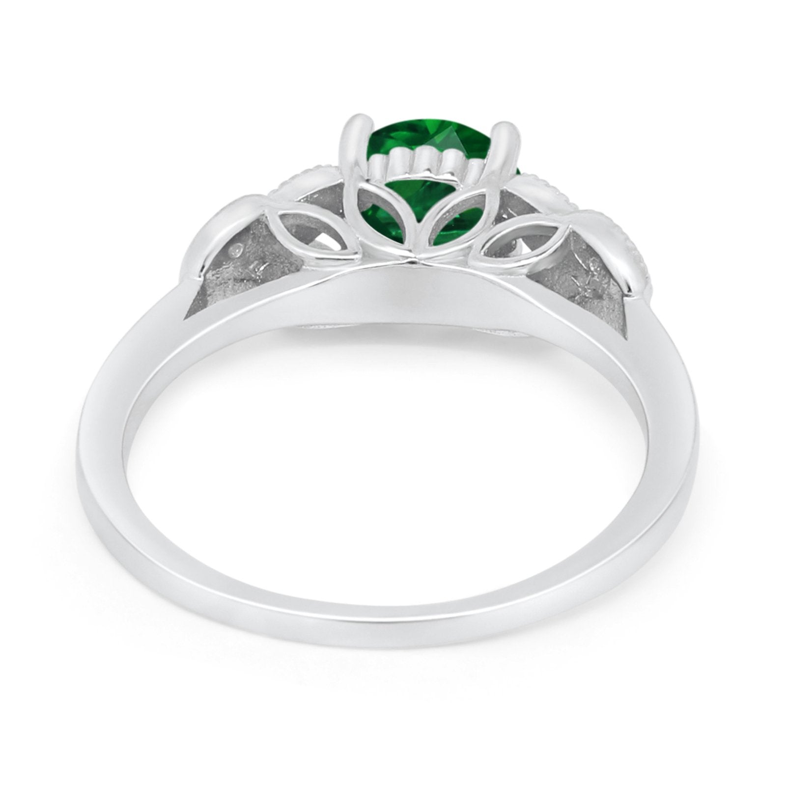 Art Deco Flower Style Wedding Engagement Bridal Ring Round Simulated Cubic Zirconia  925 Sterling Silver