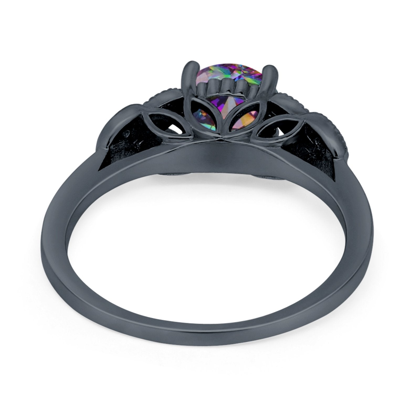 Art Deco Flower Style Wedding Engagement Bridal Ring Round Simulated Cubic Zirconia  925 Sterling Silver