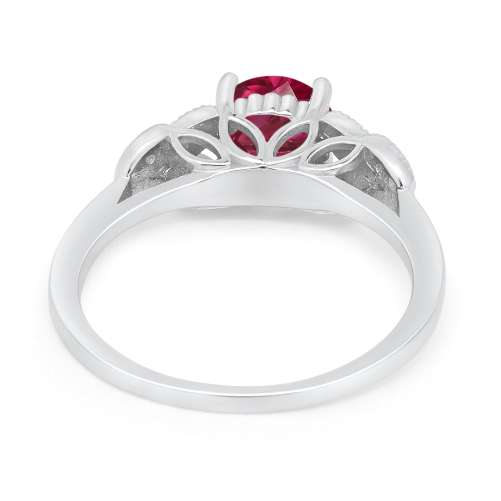 Art Deco Flower Style Wedding Engagement Bridal Ring Round Simulated Cubic Zirconia  925 Sterling Silver