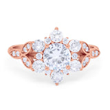 Floral Vintage Style Engagement Cluster Ring Round Cubic Zirconia 925 Sterling Silver