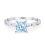 Art Deco Princess Cut Wedding Engagement Ring Round Cubic Zirconia 925 Sterling Silver