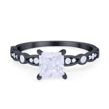 Art Deco Princess Cut Wedding Engagement Ring Round Cubic Zirconia 925 Sterling Silver