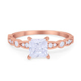 Art Deco Princess Cut Wedding Engagement Ring Round Cubic Zirconia 925 Sterling Silver