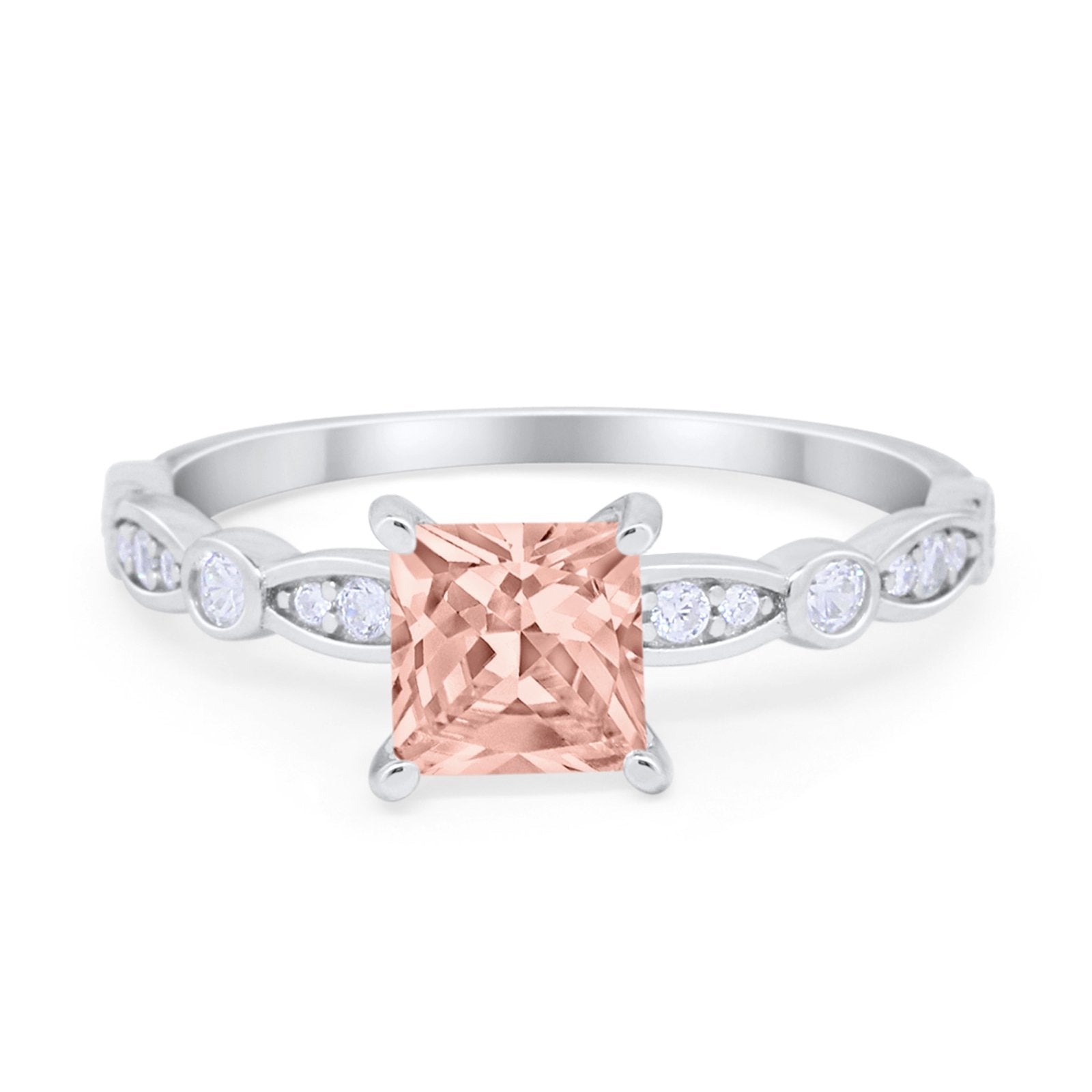 Art Deco Princess Cut Wedding Engagement Ring Round Cubic Zirconia 925 Sterling Silver
