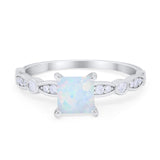 Art Deco Princess Cut Wedding Engagement Ring Round Cubic Zirconia 925 Sterling Silver