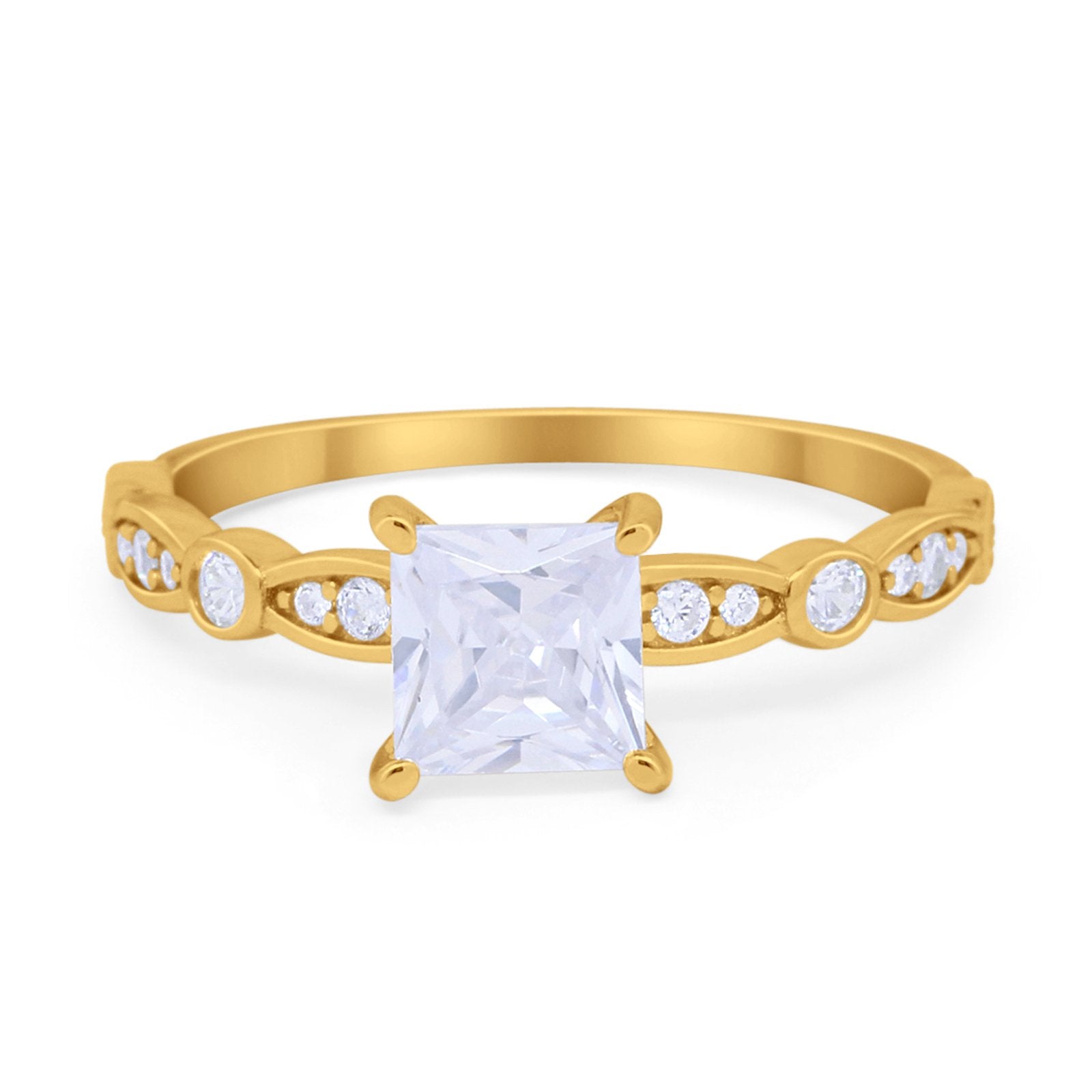 Art Deco Princess Cut Wedding Engagement Ring Round Cubic Zirconia 925 Sterling Silver
