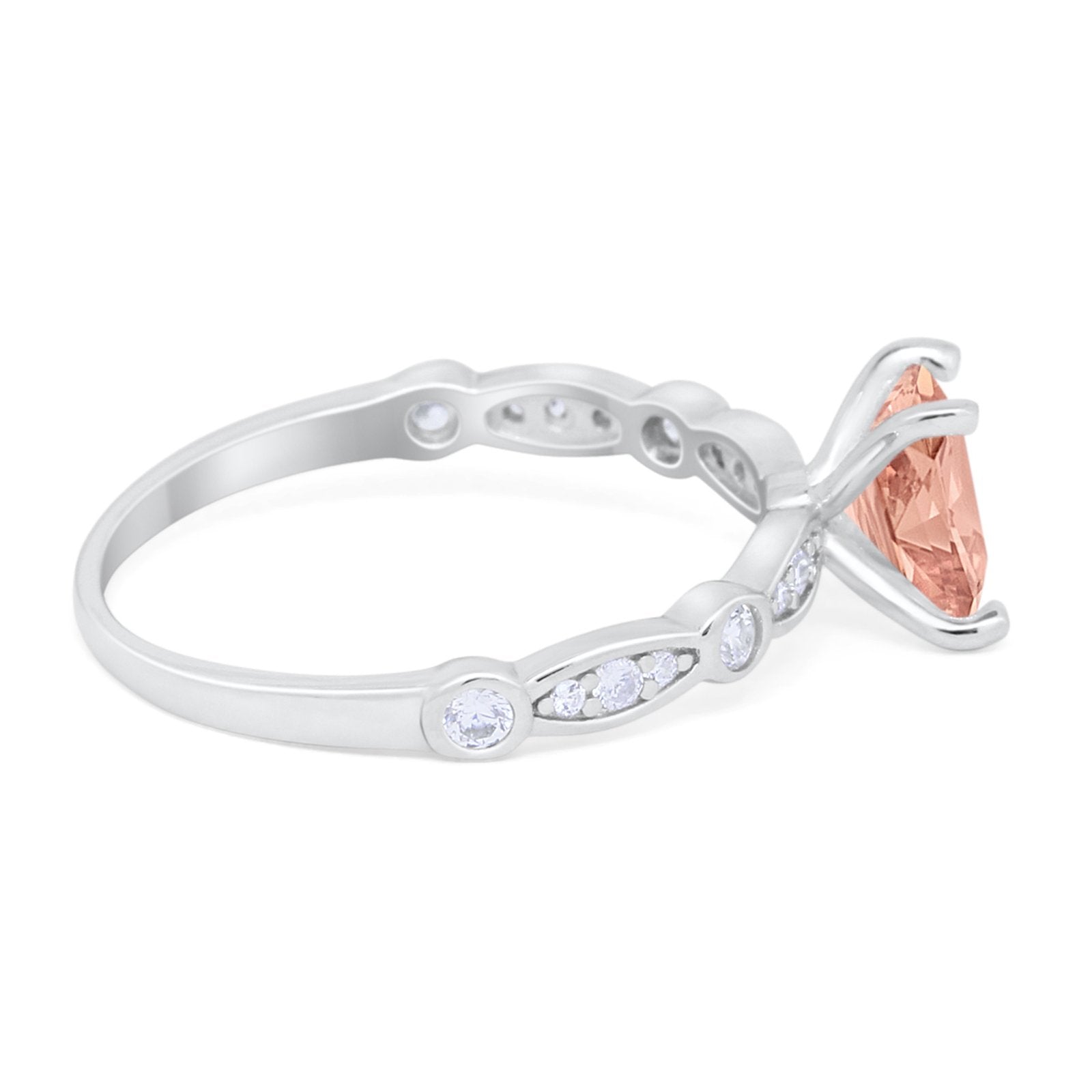 Art Deco Princess Cut Wedding Engagement Ring Round Cubic Zirconia 925 Sterling Silver