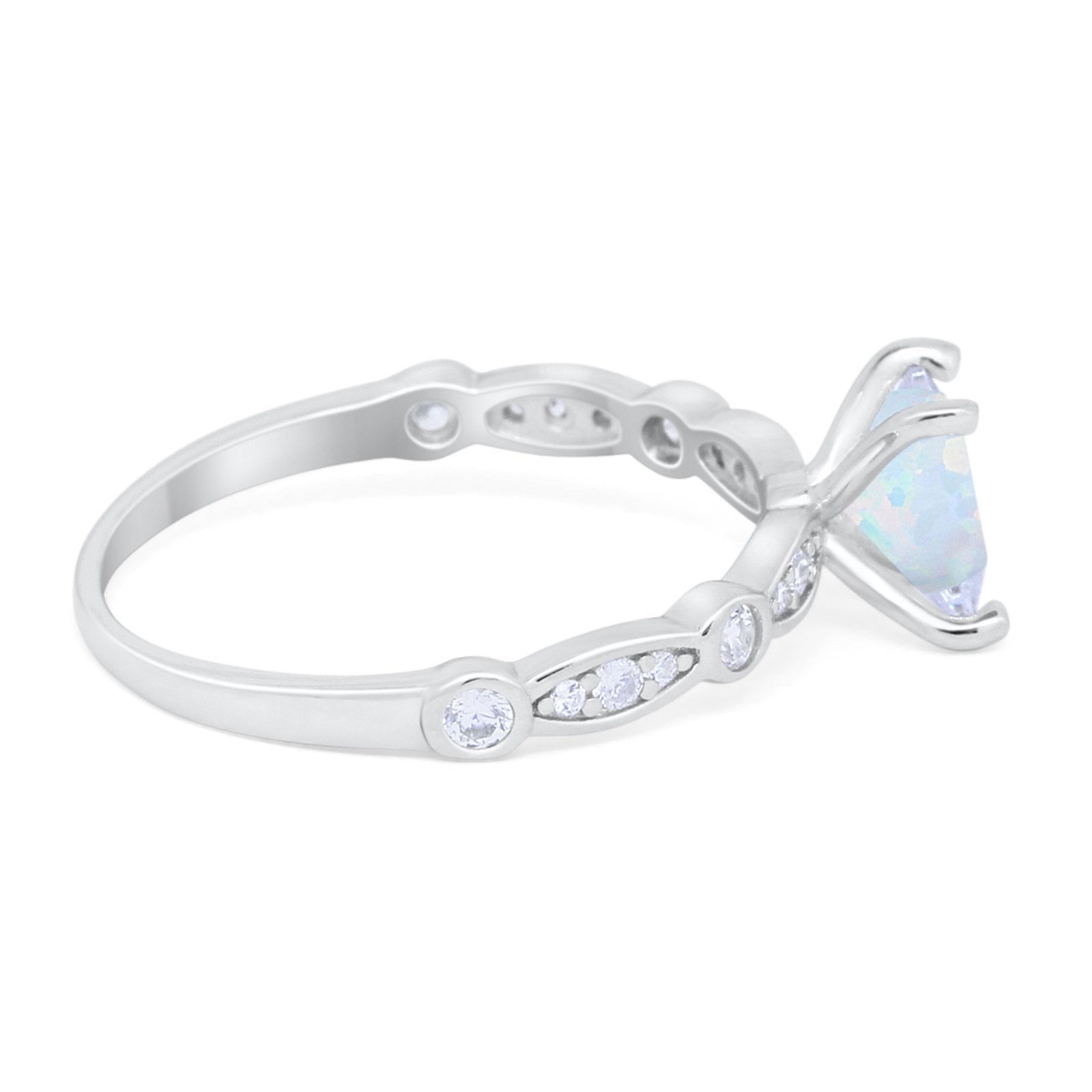 Art Deco Princess Cut Wedding Engagement Ring Round Cubic Zirconia 925 Sterling Silver