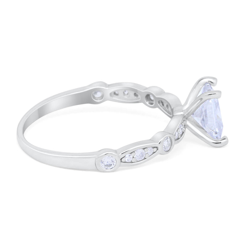 Art Deco Princess Cut Wedding Engagement Ring Round Cubic Zirconia 925 Sterling Silver