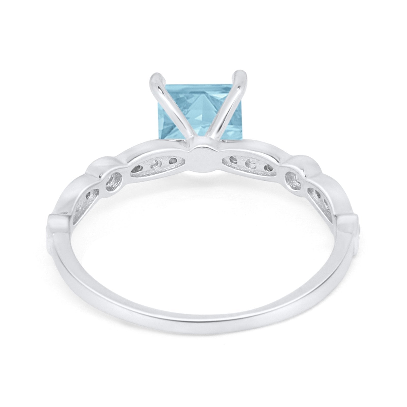 Art Deco Princess Cut Wedding Engagement Ring Round Cubic Zirconia 925 Sterling Silver