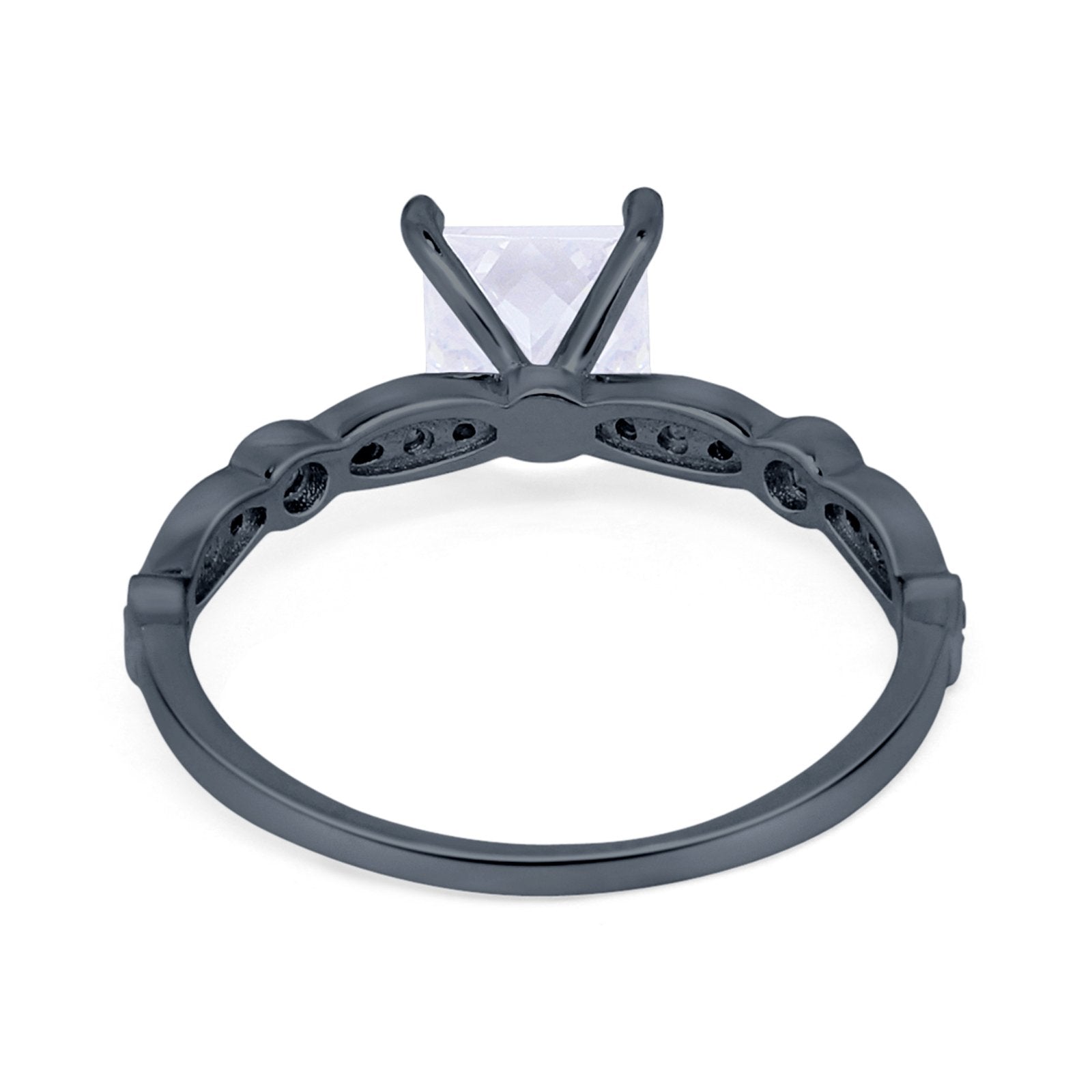 Art Deco Princess Cut Wedding Engagement Ring Round Cubic Zirconia 925 Sterling Silver